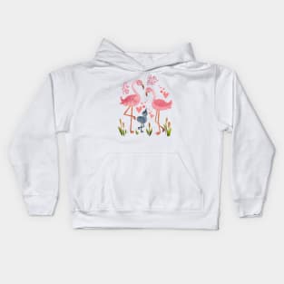 Pink flamingoes with love Kids Hoodie